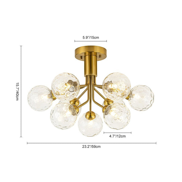 Chandelierias - Modern 9 - Light Hammered Glass Sputnik Semi - Flush Mount - Semi Flush - Black -