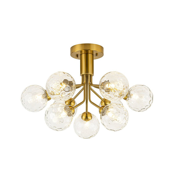 Chandelierias - Modern 9 - Light Hammered Glass Sputnik Semi - Flush Mount - Semi Flush - Black (Back - order) -