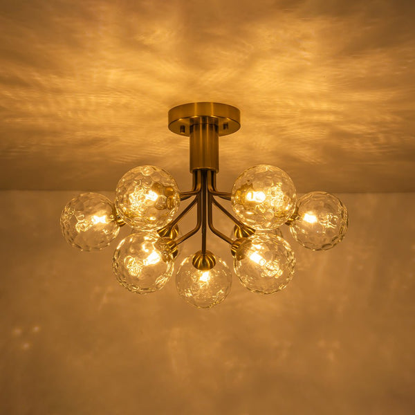 Chandelierias - Modern 9 - Light Hammered Glass Sputnik Semi - Flush Mount - Semi Flush - Black (Back - order) -