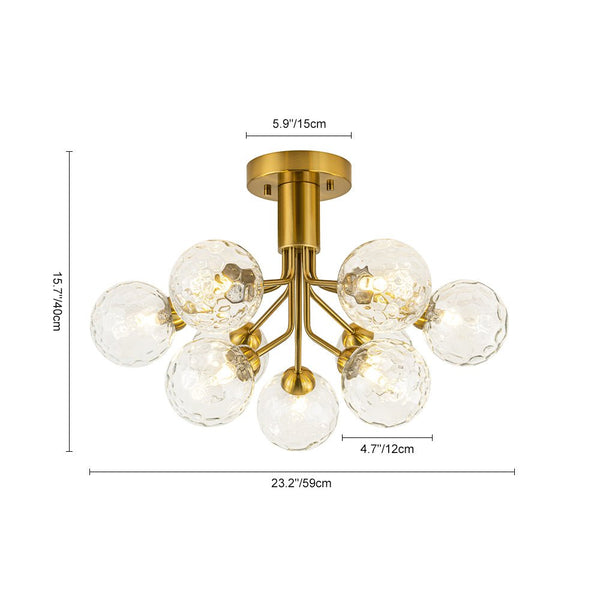 Chandelierias - Modern 9 - Light Hammered Glass Sputnik Semi - Flush Mount - Semi Flush - Black (Back - order) -
