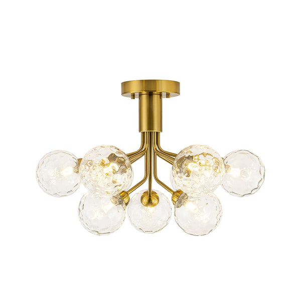 Chandelierias - Modern 9 - Light Hammered Glass Sputnik Semi - Flush Mount - Semi Flush - Black (Back - order) -