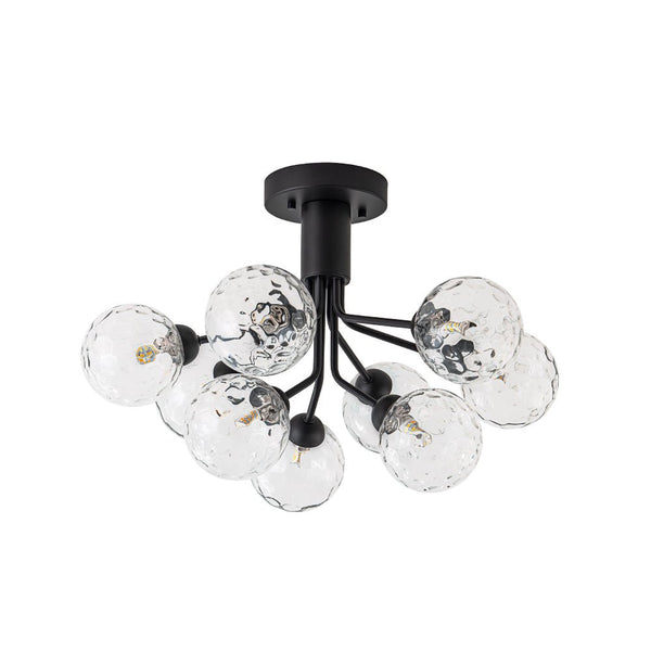 Chandelierias - Modern 9 - Light Hammered Glass Sputnik Semi - Flush Mount - Semi Flush - Black (Back - order) -