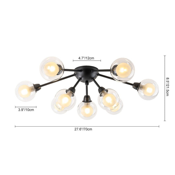 Chandelierias - Modern 9 - Light Hedgehog Bubble Sputnik Semi - flush Mount - Semi Flush - Black -