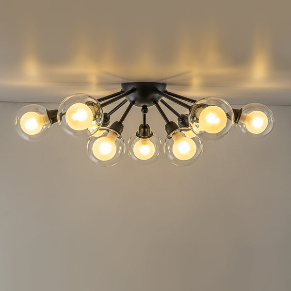 Chandelierias - Modern 9 - Light Hedgehog Bubble Sputnik Semi - flush Mount - Semi Flush - Black -