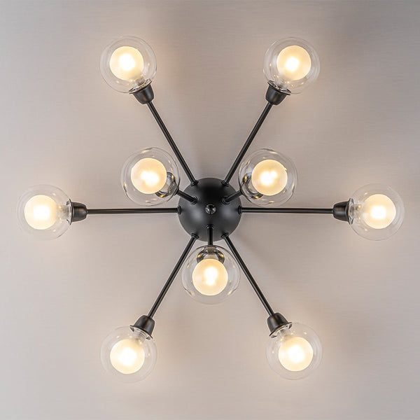 Chandelierias - Modern 9 - Light Hedgehog Bubble Sputnik Semi - flush Mount - Semi Flush - Black -