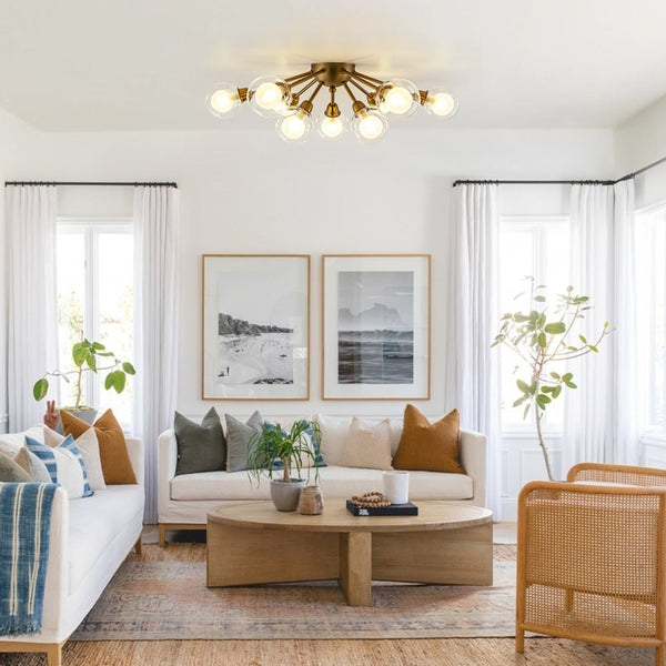 Chandelierias - Modern 9 - Light Hedgehog Bubble Sputnik Semi - flush Mount - Semi Flush - Brushed Brass -