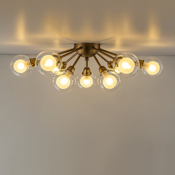 Chandelierias - Modern 9 - Light Hedgehog Bubble Sputnik Semi - flush Mount - Semi Flush - Brushed Brass -