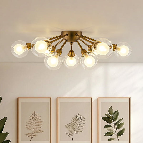 Chandelierias - Modern 9 - Light Hedgehog Bubble Sputnik Semi - flush Mount - Semi Flush - Brushed Brass -