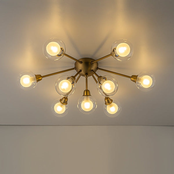 Chandelierias - Modern 9 - Light Hedgehog Bubble Sputnik Semi - flush Mount - Semi Flush - Brushed Brass -