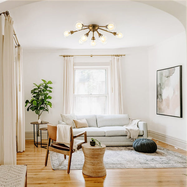 Chandelierias - Modern 9 - Light Hedgehog Bubble Sputnik Semi - flush Mount - Semi Flush - Brushed Brass -