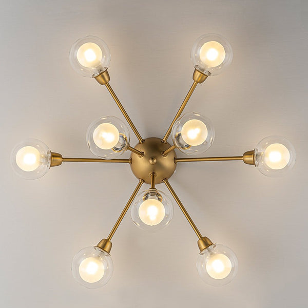 Chandelierias - Modern 9 - Light Hedgehog Bubble Sputnik Semi - flush Mount - Semi Flush - Brushed Brass -