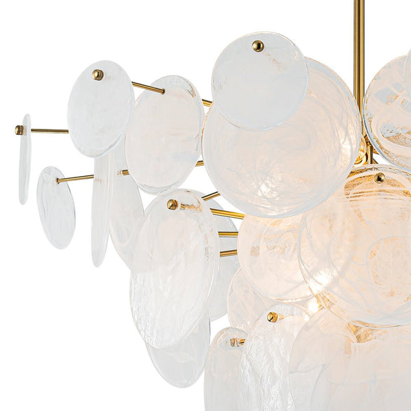 Chandelierias - Modern 9 - Light White Strie Glass Tiered Chandelier - Chandeliers - Brass -