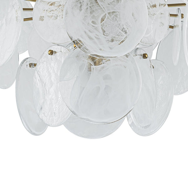 Chandelierias - Modern 9 - Light White Strie Glass Tiered Chandelier - Chandeliers - Brass -
