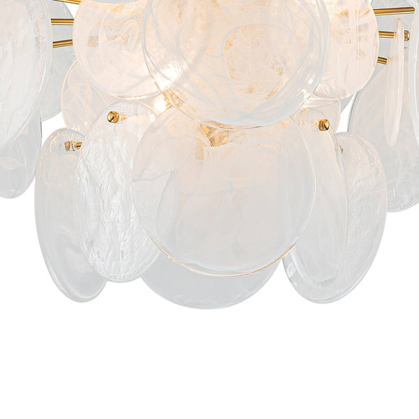 Chandelierias - Modern 9 - Light White Strie Glass Tiered Chandelier - Chandeliers - Brass -
