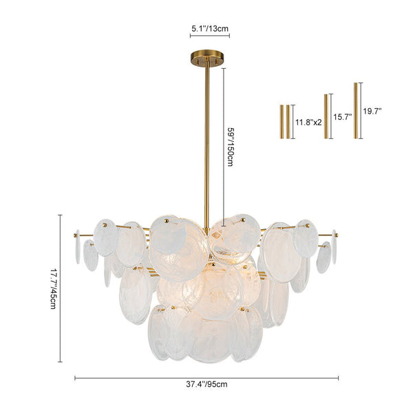 Chandelierias - Modern 9 - Light White Strie Glass Tiered Chandelier - Chandeliers - Brass -