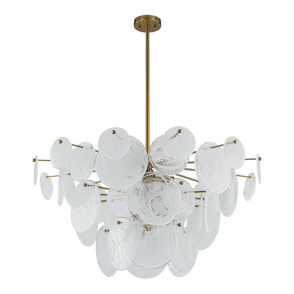 Chandelierias - Modern 9 - Light White Strie Glass Tiered Chandelier - Chandeliers - Brass -