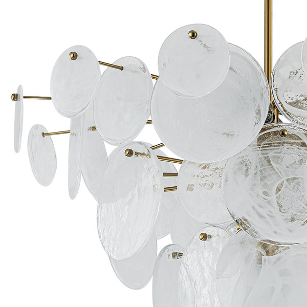 Chandelierias - Modern 9 - Light White Strie Glass Tiered Chandelier - Chandeliers - Brass -