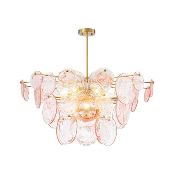 Chandelierias - Modern 9 - Light White Strie Glass Tiered Chandelier - Chandeliers - Brass - Sunset Clouds