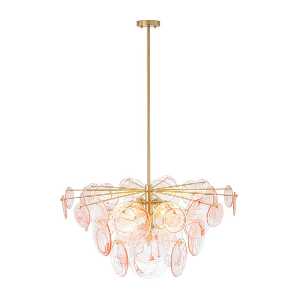 Chandelierias - Modern 9 - Light White Strie Glass Tiered Chandelier - Chandeliers - Brass - Sunset Clouds