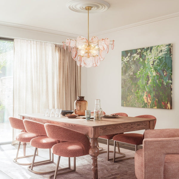 Chandelierias - Modern 9 - Light White Strie Glass Tiered Chandelier - Chandeliers - Brass - White Drifting Clouds