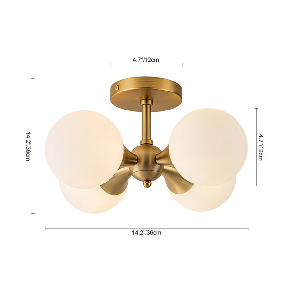 Chandelierias-Modern Antiqued Brass 4-Light Matte Glass Semi-Flush Mount-Semi Flush-Antiqued Brass-