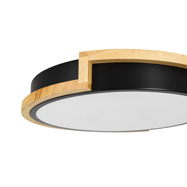 Chandelierias-Modern Asymmetrical Round Wood Framed Dimmable LED Flush Mount Ceiling Light-Flush Mount-12.6 in-