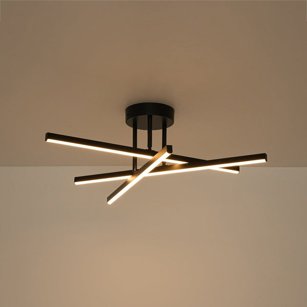Chandelierias-Modern Black 3-Light Sputnik Linear Dimmable LED Semi-flush Mount-Semi Flush-Black-