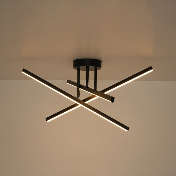 Chandelierias-Modern Black 3-Light Sputnik Linear Dimmable LED Semi-flush Mount-Semi Flush-Black-