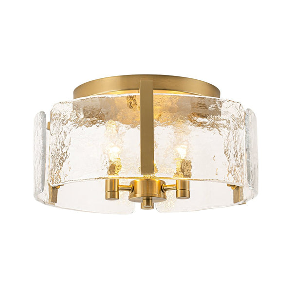Chandelierias - Modern Brass 3 - Light Rippled Glass Drum Semi - flush Mount - Semi Flush - Brass -