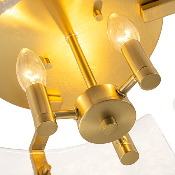 Chandelierias - Modern Brass 3 - Light Rippled Glass Drum Semi - flush Mount - Semi Flush - Brass -