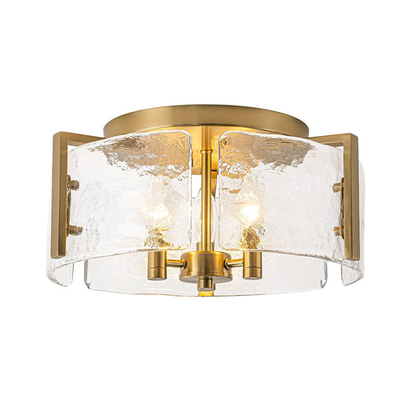 Chandelierias - Modern Brass 3 - Light Rippled Glass Drum Semi - flush Mount - Semi Flush - Brass -