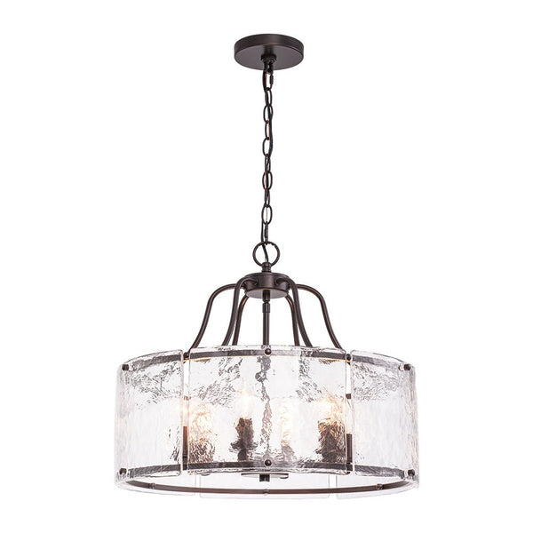 Chandelierias - Modern Brass 6 - Light Rippled Glass Drum Pendant - Pendant - Brass -