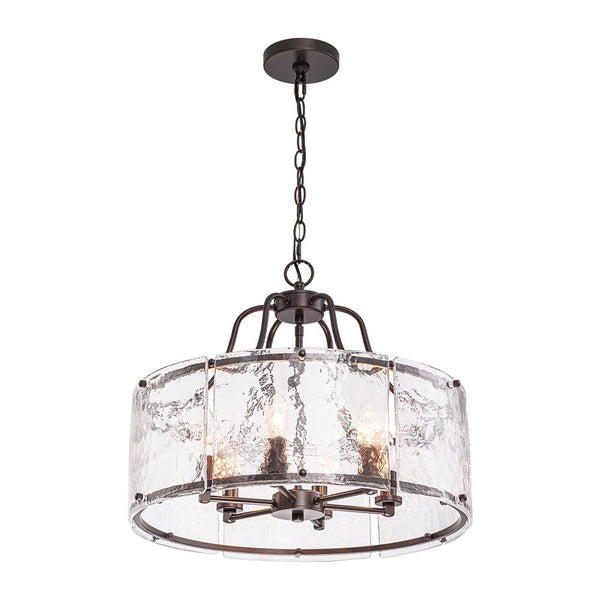 Chandelierias - Modern Brass 6 - Light Rippled Glass Drum Pendant - Pendant - Brass -