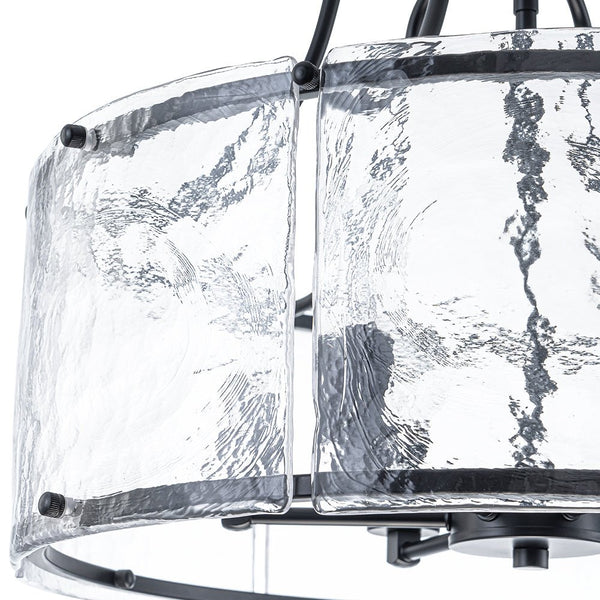 Chandelierias - Modern Brass 6 - Light Rippled Glass Drum Pendant - Pendant - Matte Black -