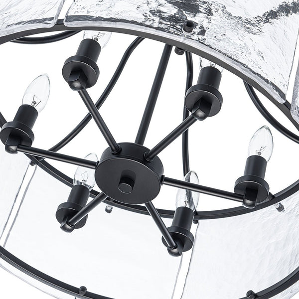 Chandelierias - Modern Brass 6 - Light Rippled Glass Drum Pendant - Pendant - Matte Black -