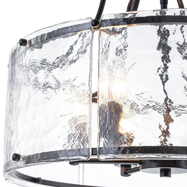 Chandelierias - Modern Brass 6 - Light Rippled Glass Drum Pendant - Pendant - Matte Black -