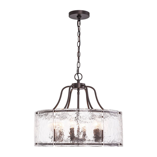 Chandelierias - Modern Brass 6 - Light Rippled Glass Drum Pendant - Pendant - Oil - rubbed Bronze -