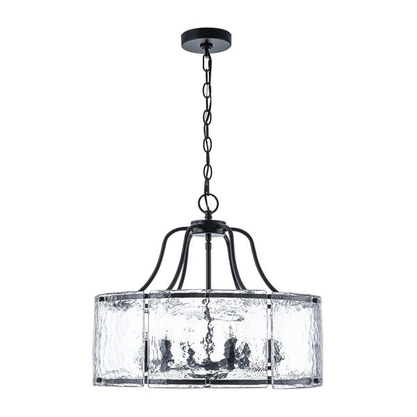 Chandelierias - Modern Brass 6 - Light Rippled Glass Drum Pendant - Pendant - Oil - rubbed Bronze -