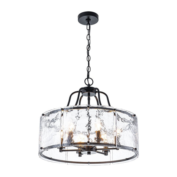 Chandelierias - Modern Brass 6 - Light Rippled Glass Drum Pendant - Pendant - Oil - rubbed Bronze -
