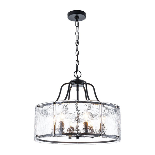 Chandelierias - Modern Brass 6 - Light Rippled Glass Drum Pendant - Pendant - Oil - rubbed Bronze -