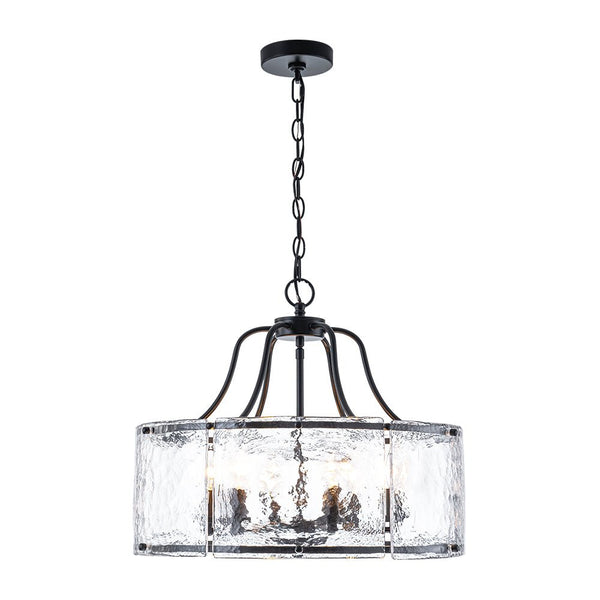 Chandelierias - Modern Brass 6 - Light Rippled Glass Drum Pendant - Pendant - Oil - rubbed Bronze -