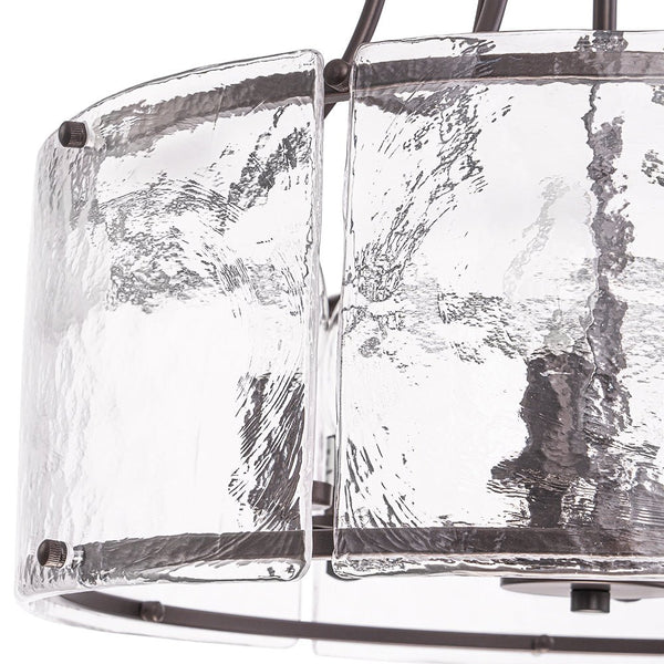 Chandelierias - Modern Brass 6 - Light Rippled Glass Drum Pendant - Pendant - Oil - rubbed Bronze -