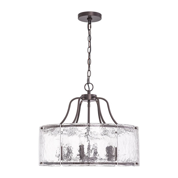 Chandelierias - Modern Brass 6 - Light Rippled Glass Drum Pendant - Pendant - Oil - rubbed Bronze -