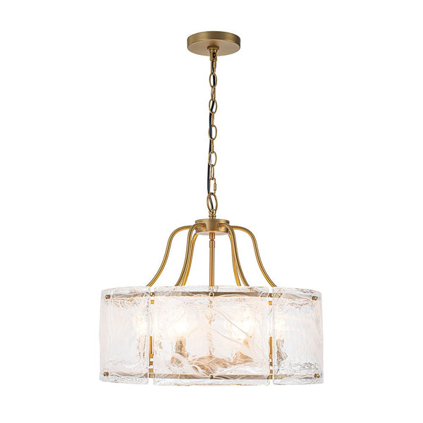 Chandelierias - Modern Brass 6 - Light Rippled Glass Drum Pendant - Pendant - Oil - rubbed Bronze & Clear Glass -