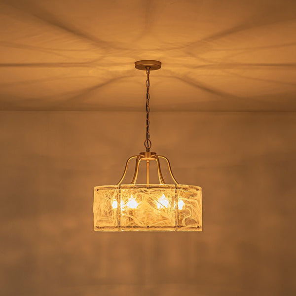 Chandelierias - Modern Brass 6 - Light Rippled Glass Drum Pendant - Pendant - Oil - rubbed Bronze & Clear Glass -