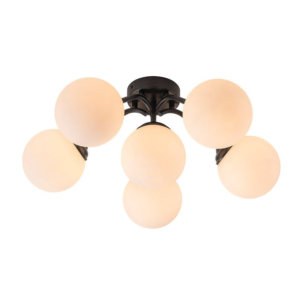 Chandelierias - Modern Brass Matte Glass Globe Sputnik Semi - Flush Mount - Semi Flush - Black - 11 Bulbs