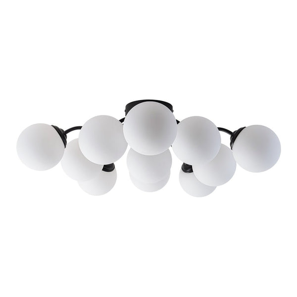 Chandelierias - Modern Brass Matte Glass Globe Sputnik Semi - Flush Mount - Semi Flush - Black - 11 Bulbs