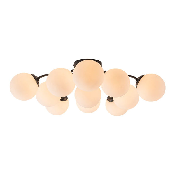 Chandelierias - Modern Brass Matte Glass Globe Sputnik Semi - Flush Mount - Semi Flush - Black - 11 Bulbs