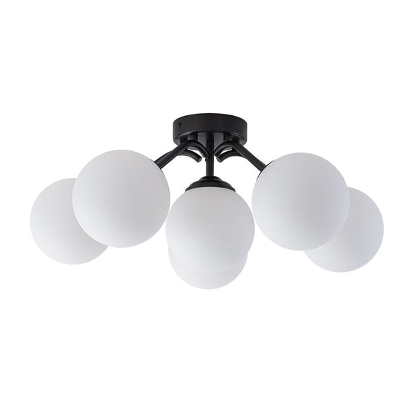 Chandelierias - Modern Brass Matte Glass Globe Sputnik Semi - Flush Mount - Semi Flush - Black - 11 Bulbs