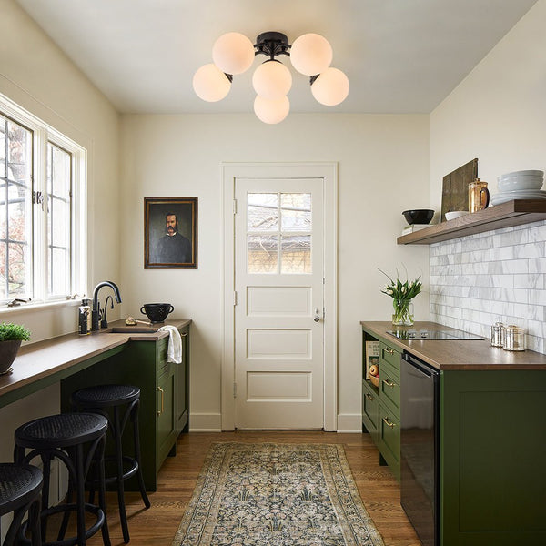 Chandelierias - Modern Brass Matte Glass Globe Sputnik Semi - Flush Mount - Semi Flush - Brass - 11 Bulbs